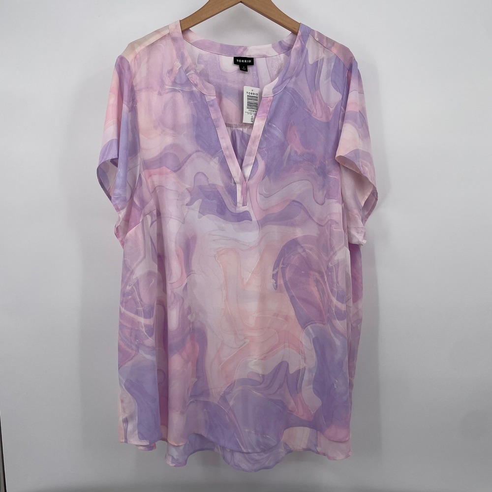 Torrid‎ Magic Marble Georgette Split Neck Hi-Lo Blouse Purple Pink 4X 26 NEW